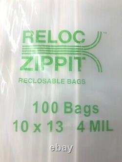 1000 Reloc 10x13 4mil Heavy Duty Clear Plastic Zippit Bags 10 x13 Reclosable