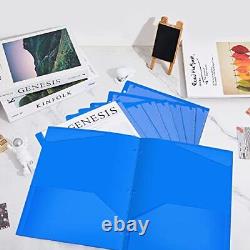 100 Pcs Plastic Pocket Folders with 3 Holes Bulk Heavy Duty 2 Pocket Blue