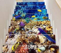 3D Blue Fish E050 Stair Risers Decoration Photo Mural Vinyl Decal Wallpaper E