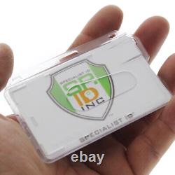 50 Heavy Duty HORIZONTAL ID Badge Holders Rigid Hard Clear Plastic HOLD 1 CARD