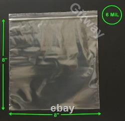8 x 8 Heavy Duty 6 MIL Resealable Zip Top Lock Bag 8x8 6 ML Clear Plastic Bags