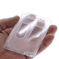 Bulk 100 Pack Heavy Duty Clear Rigid 2-Card ID Badge Holders (Hard Plastic)
