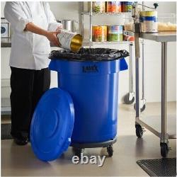 Commercial 32 Gallon BLUE Round Plastic Trash Can Complete with Lid and Dolly