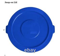 Commercial 32 Gallon BLUE Round Plastic Trash Can Complete with Lid and Dolly