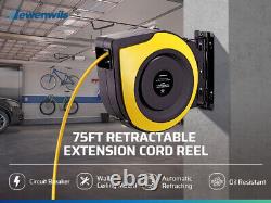 DEWENWILS 75 FT Retractable Extension Cord Reel Power Cord Heavy Duty 14/3C