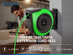 DEWENWILS Retractable Extension Cord Reel Power Cord 75 FT Heavy Duty Power Cord