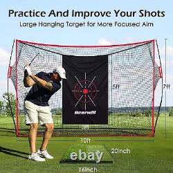 Golf Net Heavy Duty Practice Net with Mat Target Cloth 8 Golf Tees 6 Golf Balls