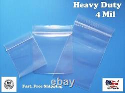 Heavy Duty 4Mil Clear Reclosable Zipper Baggies Top Lock Zip Seal Plastic Bags