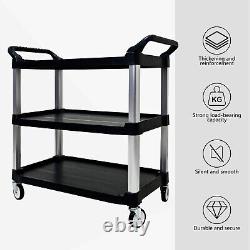 Heavy Duty Plastic Service Utility Cart with Wheels 3-Tier Mobile Tool Cart Blac