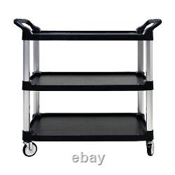 Heavy Duty Plastic Service Utility Cart with Wheels 3-Tier Mobile Tool Cart Blac