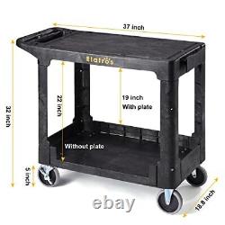 Heavy Duty Plastic Utility Cart, 37 x 18.8 in, Flat Top, Swivel Wheels, Black