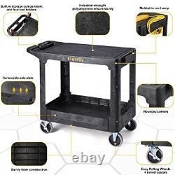 Heavy Duty Plastic Utility Cart, 37 x 18.8 in, Flat Top, Swivel Wheels, Black