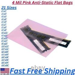 Pink Antistatic Bags 4mil Flat Bag Static Protection Plastic Bags Heavy Duty