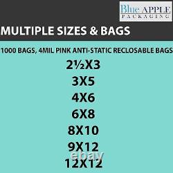 Pink Antistatic Bags 4mil Reclosable Static Protection Heavy Duty Plastic Bags