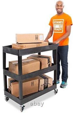 Tubstr 3 Shelf Utility Push Cart Supports Up to 300 lbs Heavy-Duty Plastic