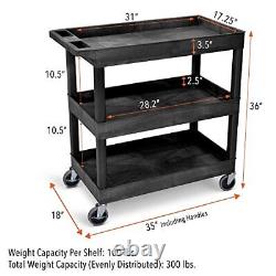 Tubstr 3 Shelf Utility Push Cart Supports Up to 300 lbs Heavy-Duty Plastic